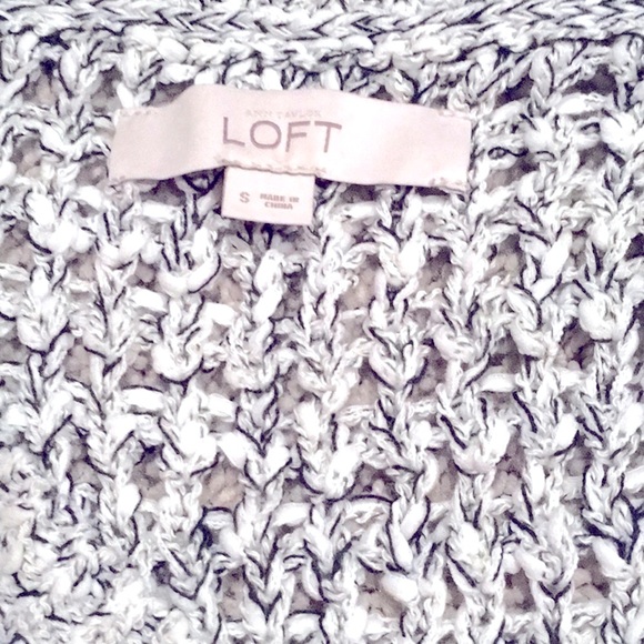 LOFT Chunky V-Neck Open Knit Sweater, Gray & White Marled | Sz S - Picture 7 of 9